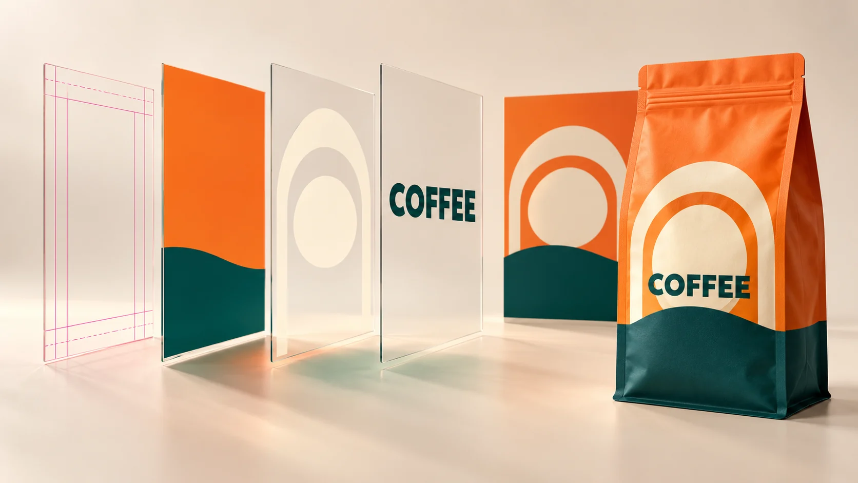 Concept illustration of artwork layers in a coffee bag design